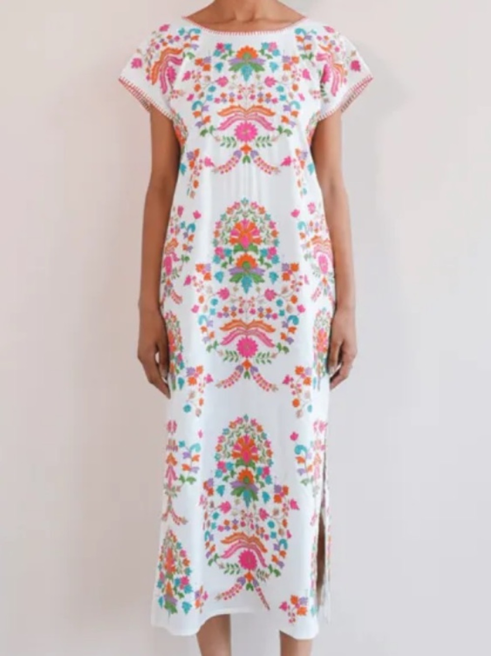 Nimo with love 100% organic cotton floral embroidered kaftan dress medium - Picture 9 of 9